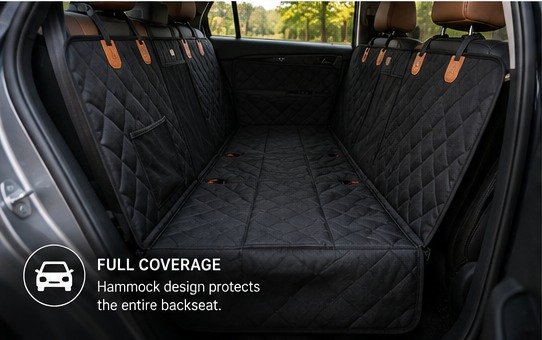 PAWGUARD hammock-style cover fully installed across a car backseat